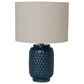 Teak Interiors Dapper Home Embossed Ceramic Table Lamp in Blue, , large