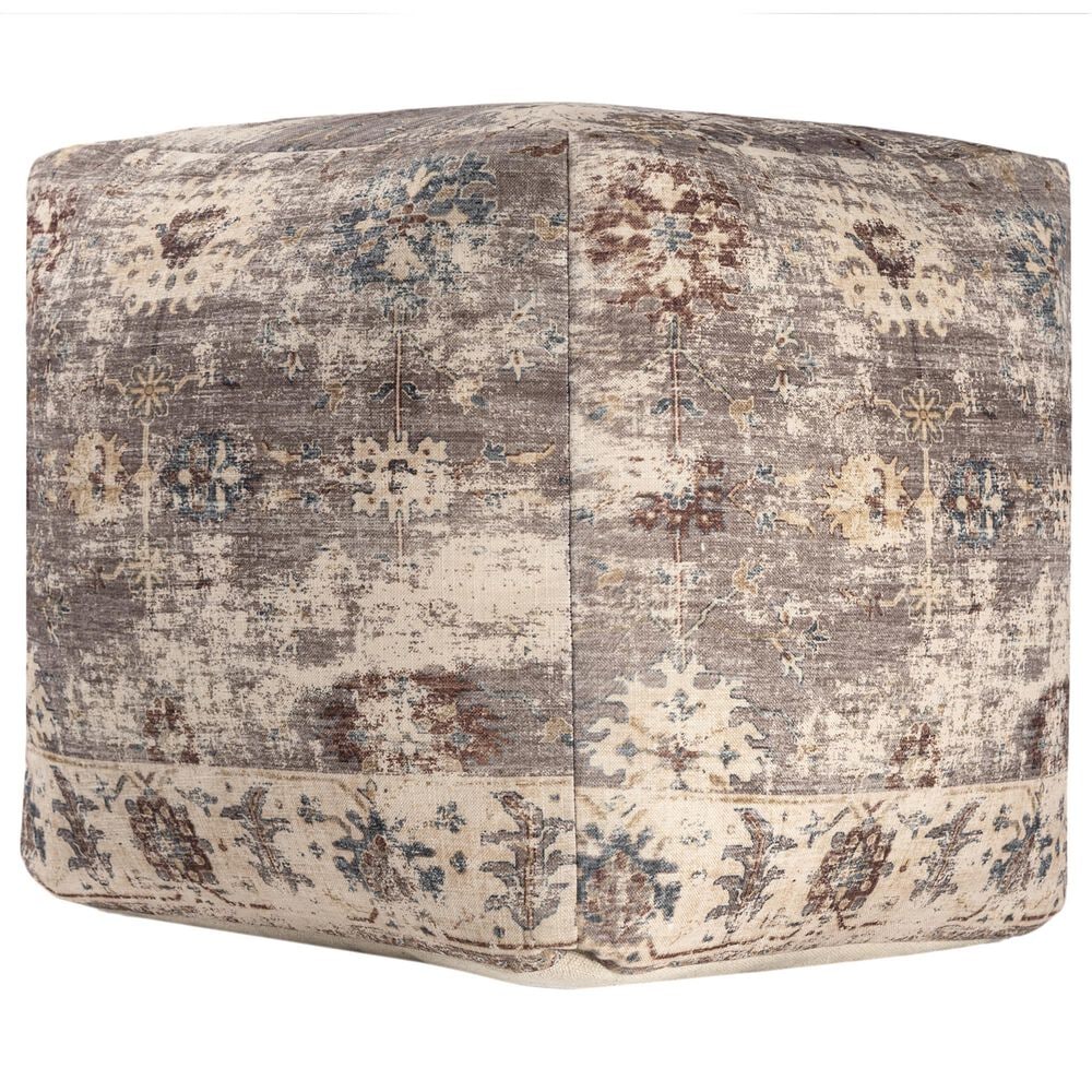 LR Home 18" Square Floral Pouf in Taupe, , large
