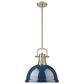 Golden Lighting Duncan 1-Light Pendant with Rod and Matte Navy Shade in Aged Brass, , large