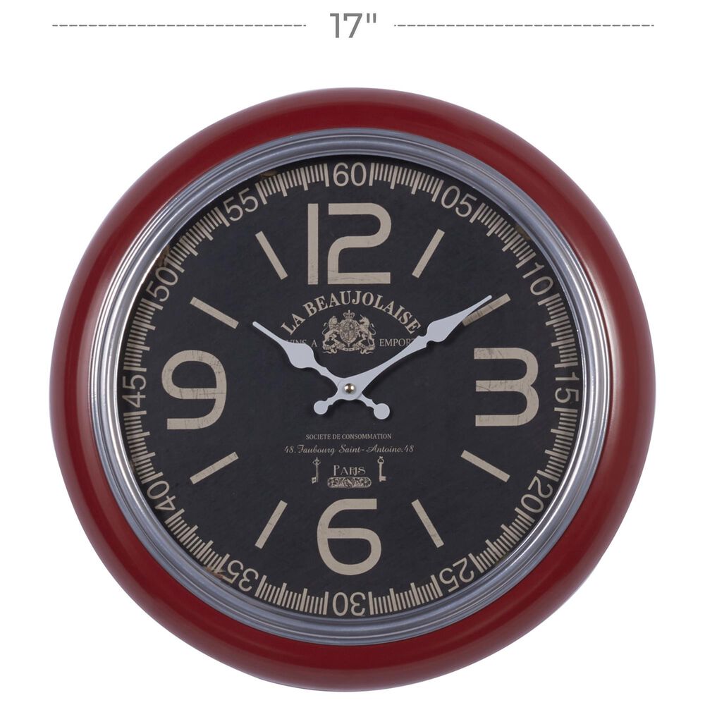Maple and Jade 17&quot; Wall Clock in Brick Red, , large