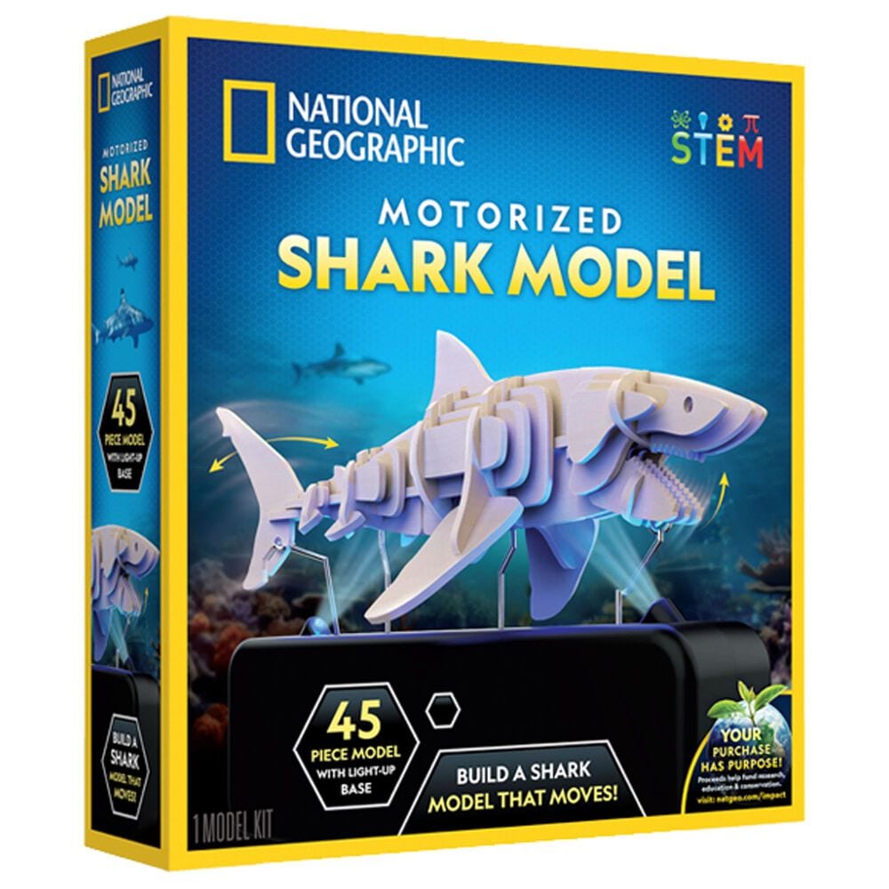 National Geographic 45-Piece Motorized Shark 3D Puzzle with Light-Up Display Base, , large