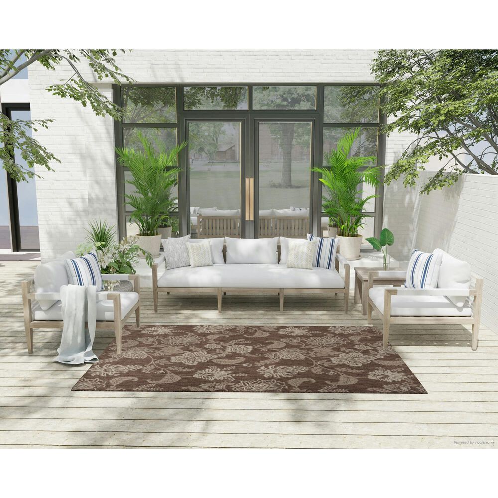 Nourison Garden Oasis Floral Mocha 5&#39; x 7&#39; Indoor/Outdoor Area Rug, , large