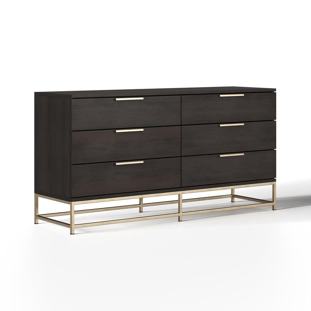 37B Artezia Rebel 6-Drawer Dresser in Brushed Gold and Charcoal Grey, , large