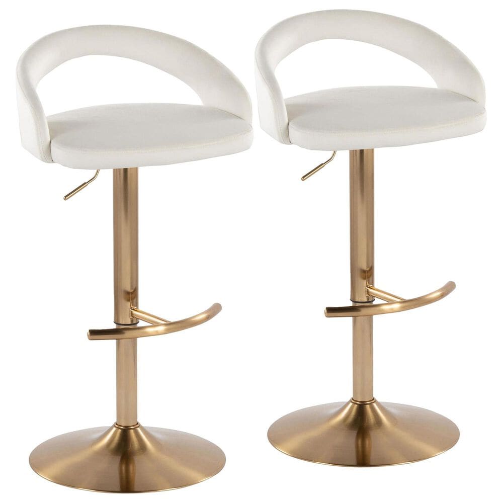LumiSource Grotto Adjustable Bar Stool with White Velvet Upholstery in Gold (Set of 2), , large
