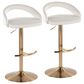 LumiSource Grotto Adjustable Bar Stool with White Velvet Upholstery in Gold (Set of 2), , large