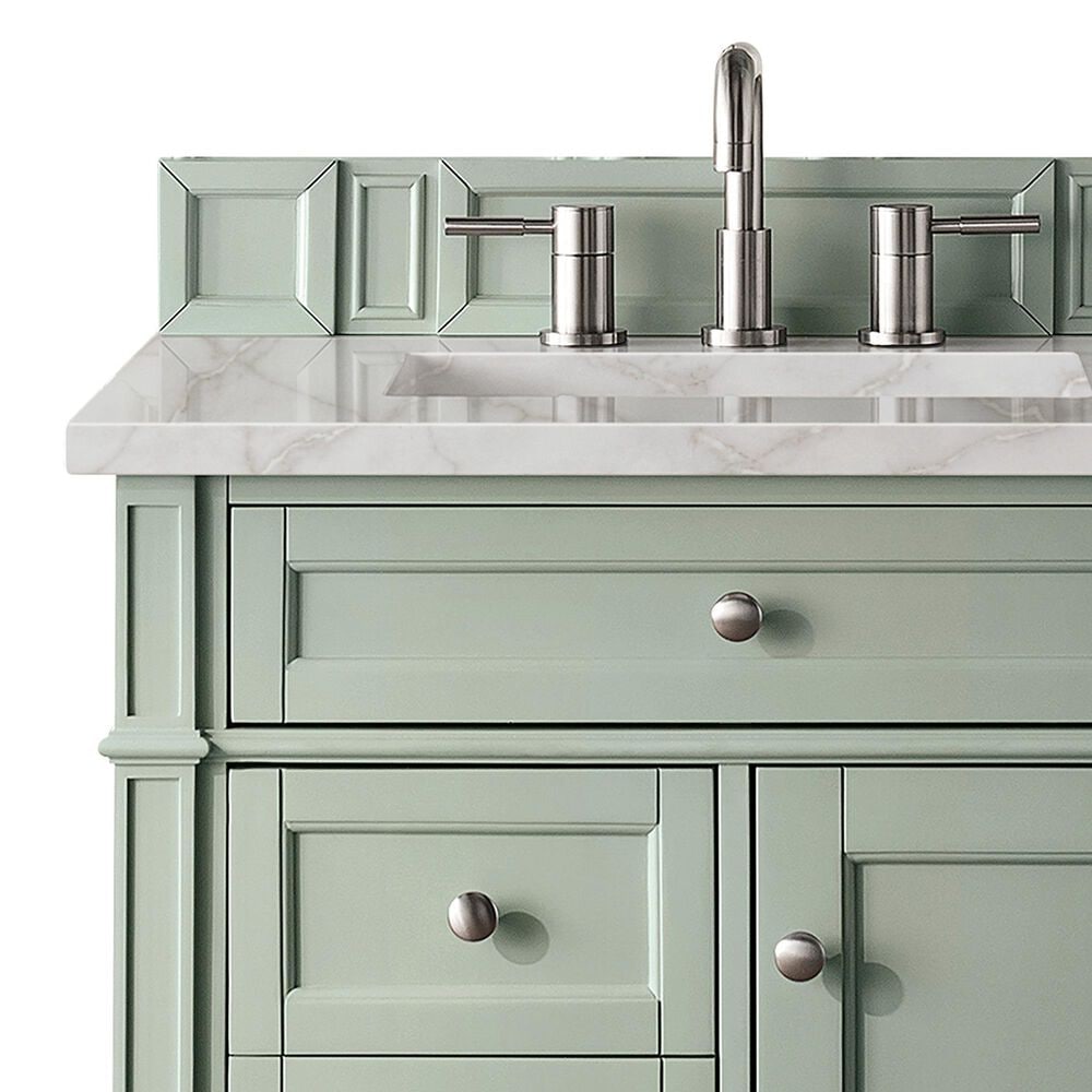 James Martin Vanities Brittany 30&quot; Single Bathroom Vanity in Sage Green with 3 cm Victorian Silver Quartz Top and Rectangular Sink, , large