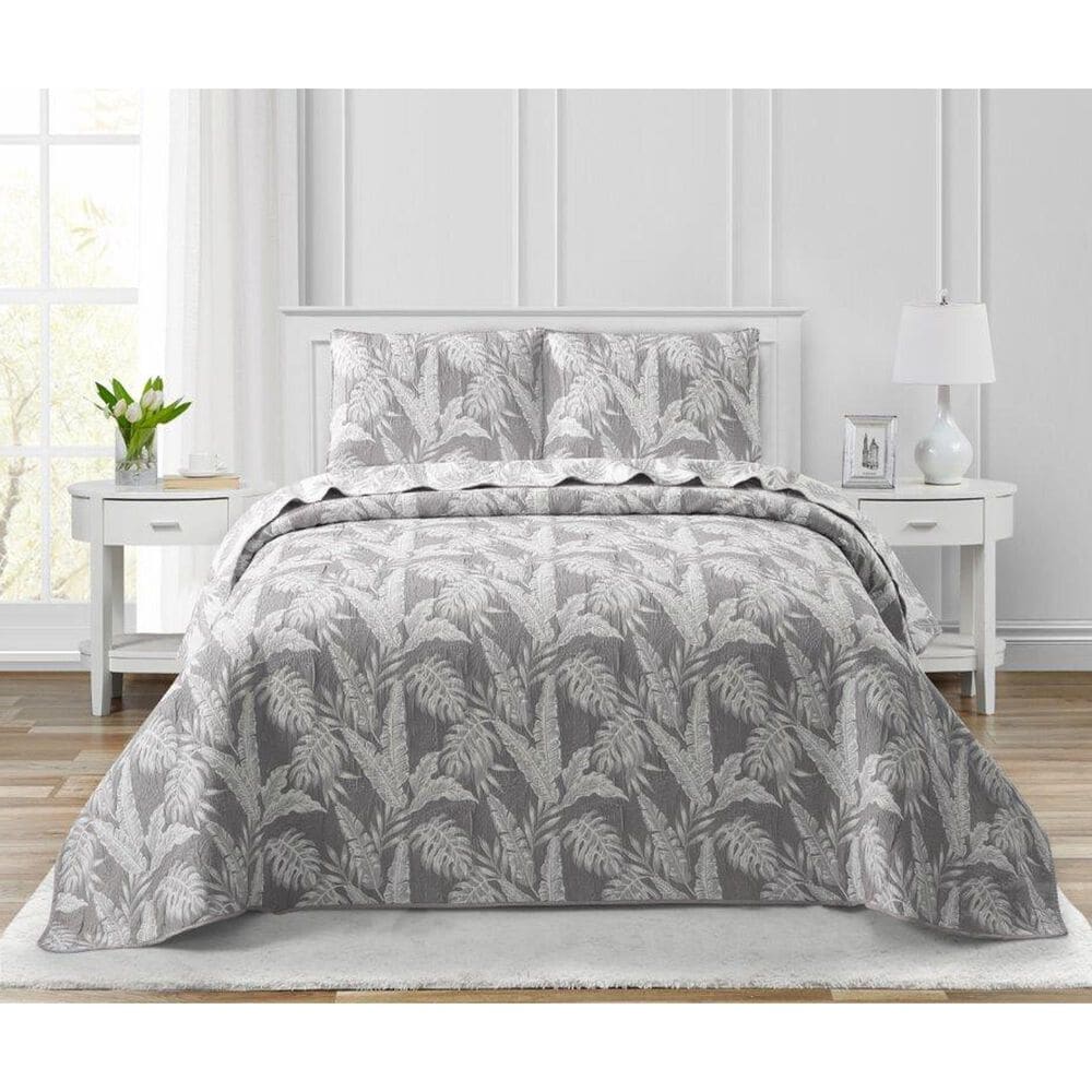Duke Imports Virah Bella Jacquard 3-Piece Full/Queen Quilt Set in Charcoal Tropics, , large