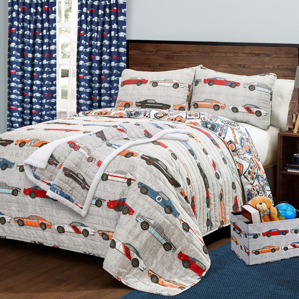 Triangle Home Fashions Race Cars 2-Piece Twin Quilt Set in Blue and Orange, , large