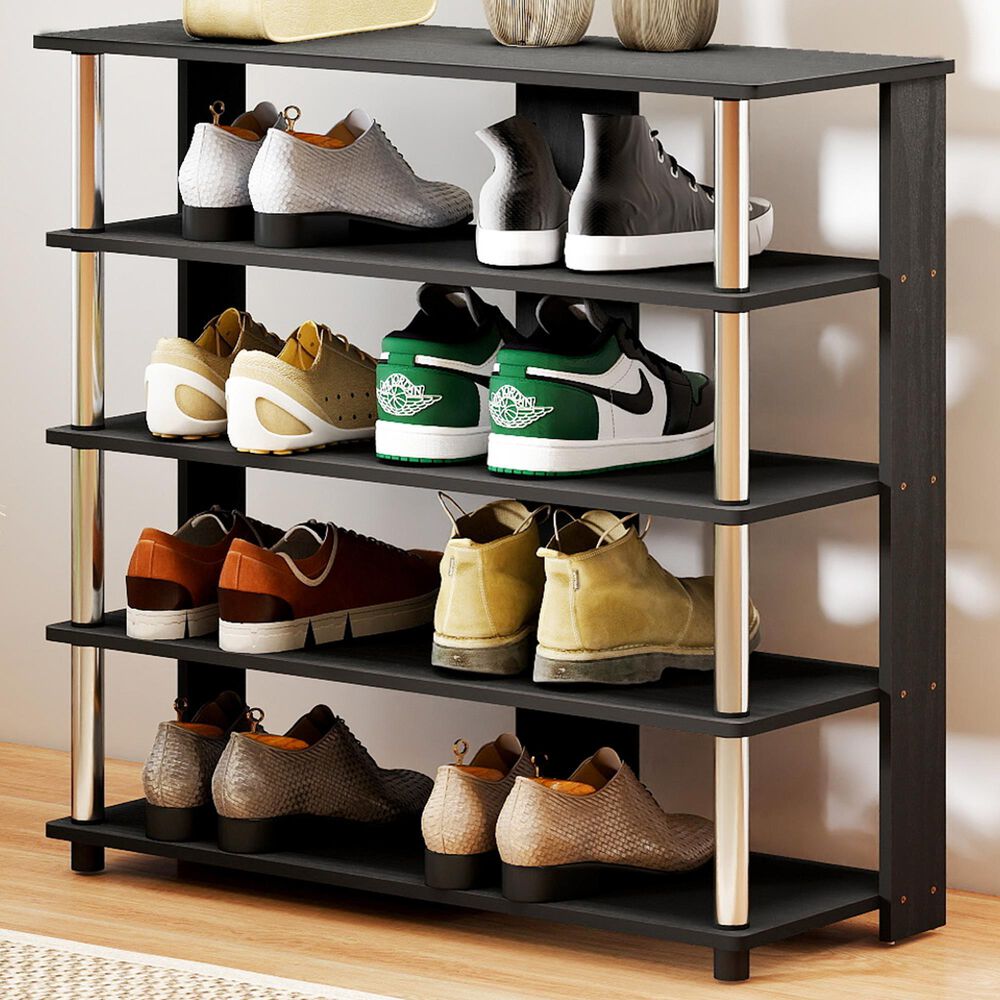 Noviland 5-Tier Shoe Rack in Americano and Stainless Steel, , large