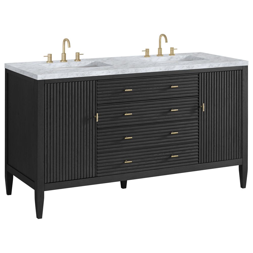 James Martin Vanities Myrrin 60" Double Vanity in Carbon Oak with 3 cm Carrara White Marble Top, , large