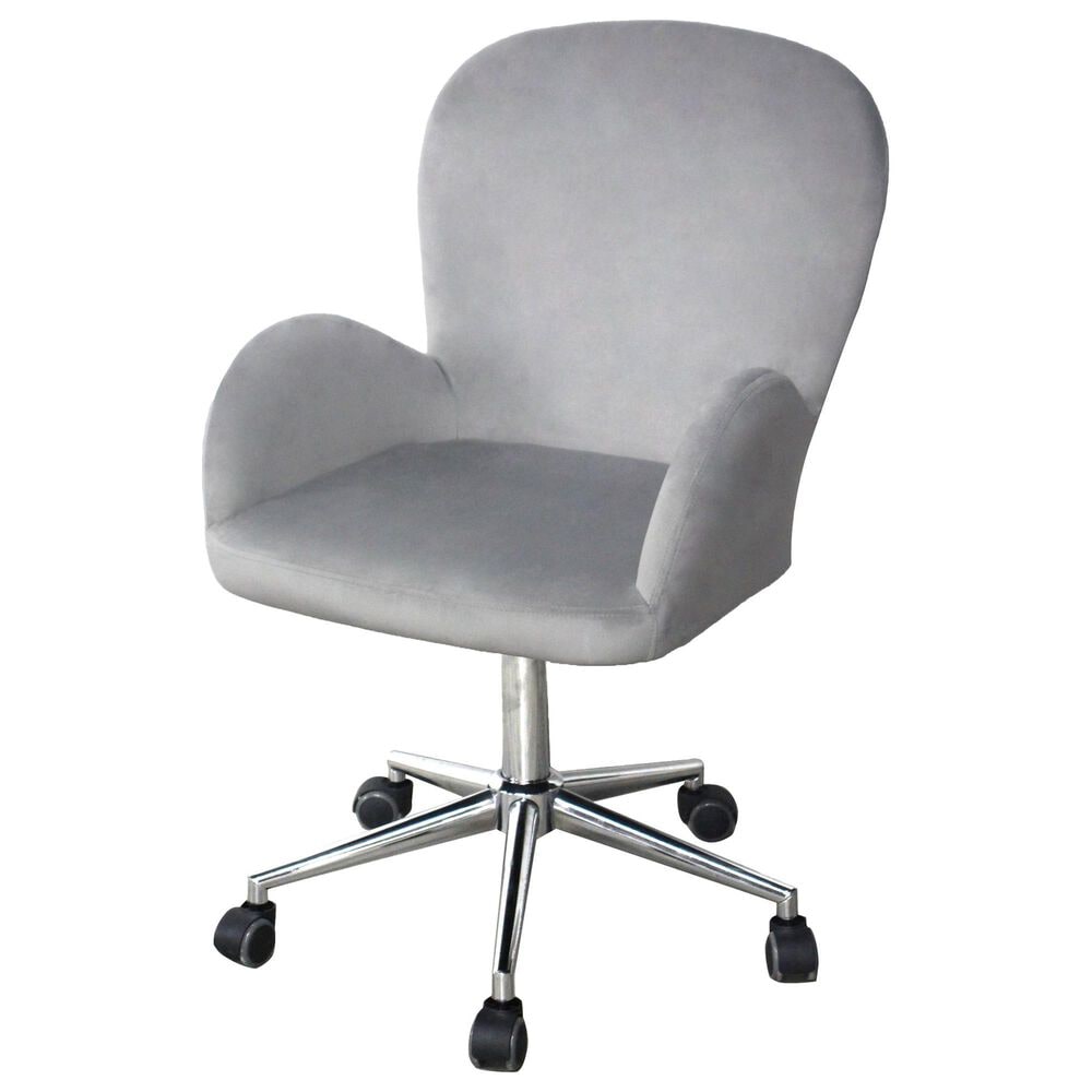 Impressions Vanity Colette Swivel Vanity Chair with Cool Grey Cushion in Silver Chrome, , large