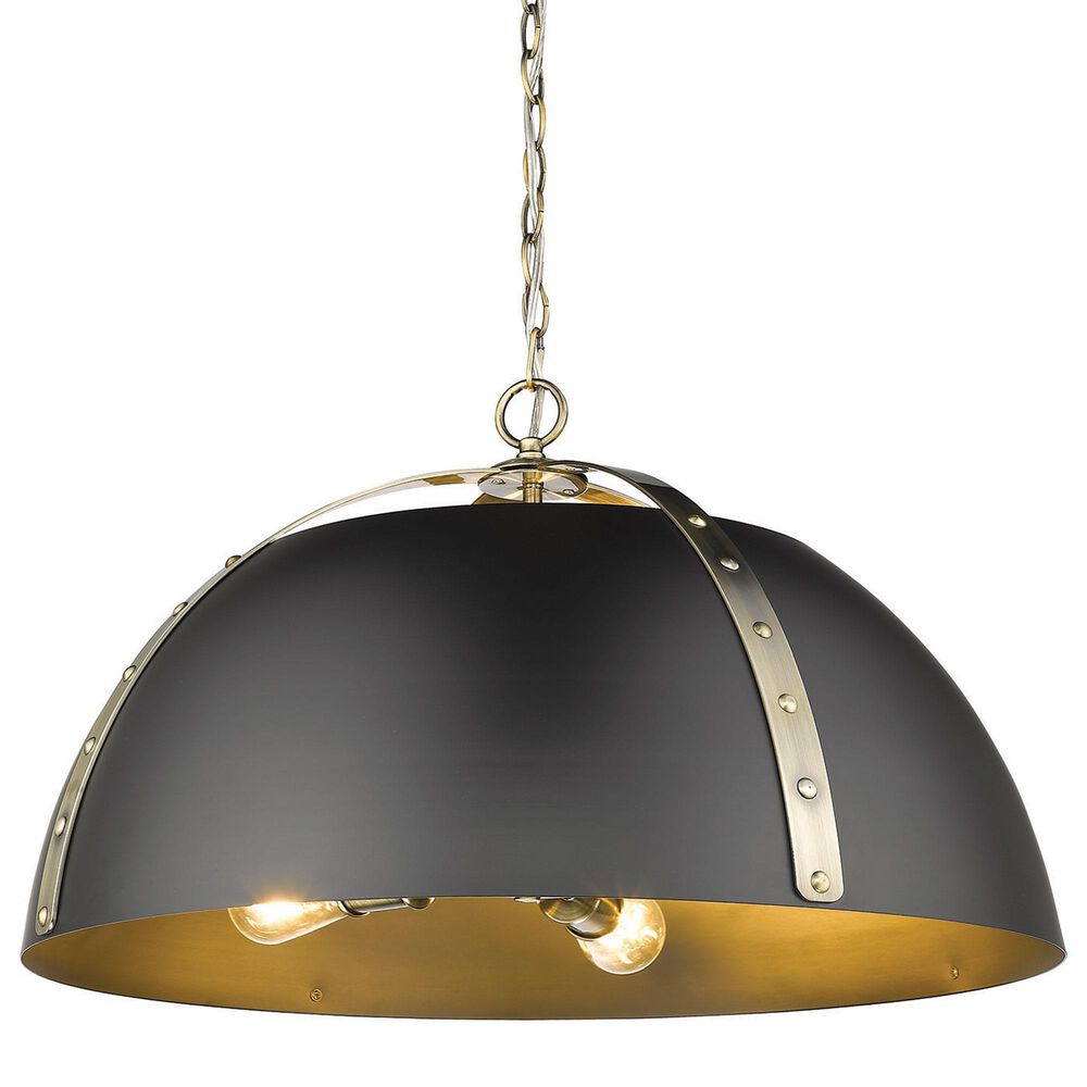 Golden Lighting Aldrich 5-Light Pendant with Matte Black Shade in Aged Brass, , large