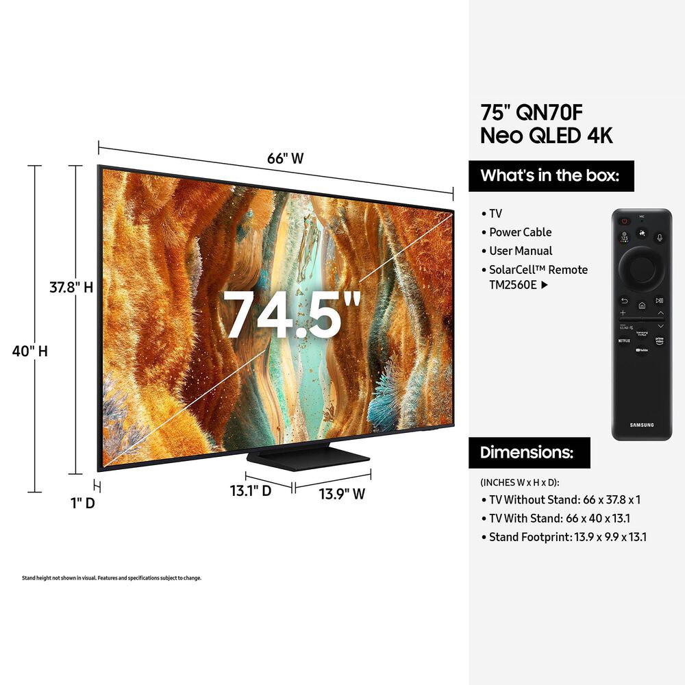 Samsung 75&quot; Class QN70F Neo QLED 4K Vision AI in Black - Smart TV, , large