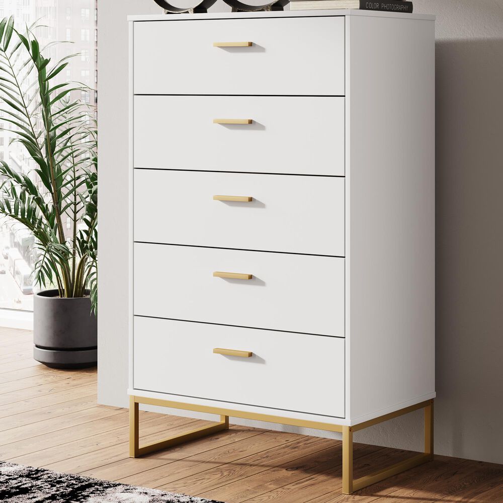 Ashley Socalle 5-Drawer Chest in Matte White and Gold, , large