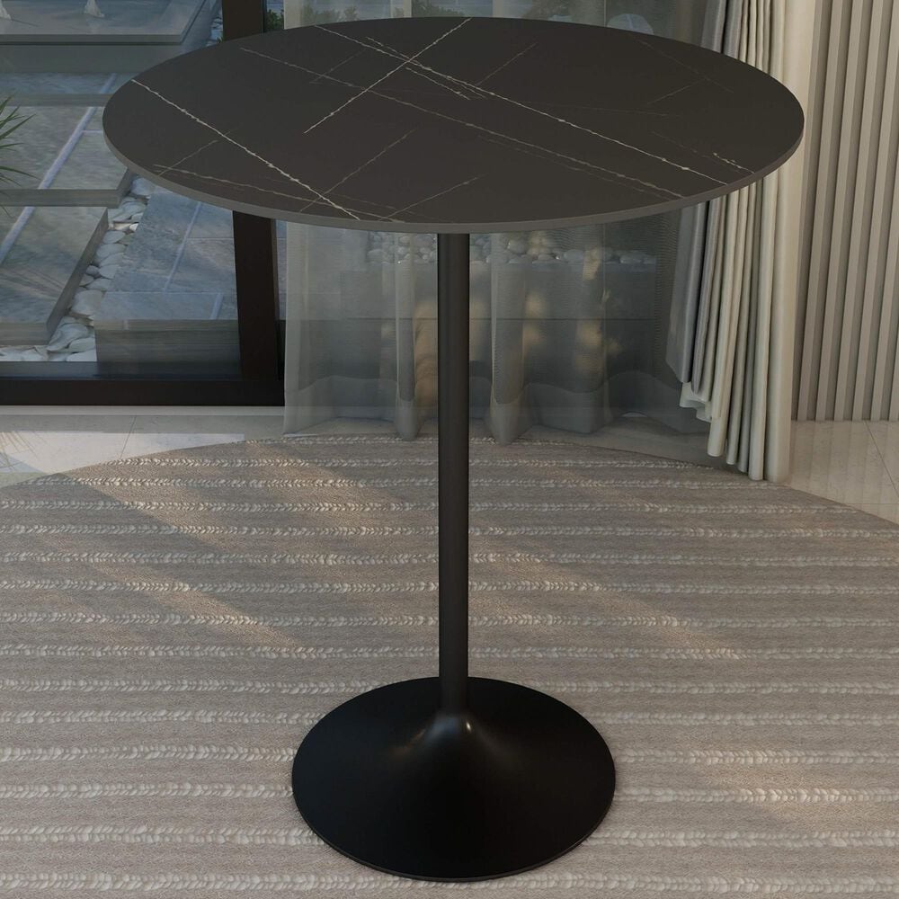 Leisuremod Verve 36&quot; Round Bar Height Dining Table with Sintered Stone Top in Black - Table Only, , large