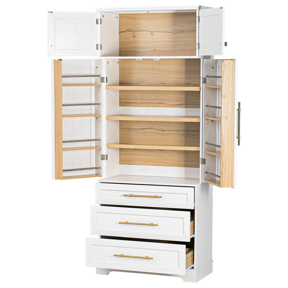 HOMLUX HOMLUX 78.2" Tall Farmhouse Kitchen Pantry Cabinet with 8 Door Shelves, Storage Cabinet with 3 Adjustable Shelves, 3 Large Drawers, Versatile Cupboard for Kitchen, Dining &amp; Bathroom, Retro White, , large