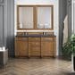 James Martin Vanities Bristol 60" Double Bathroom Vanity in Saddle Brown with 3 cm Charcoal Soapstone Quartz Top and Rectangular Sinks, , large