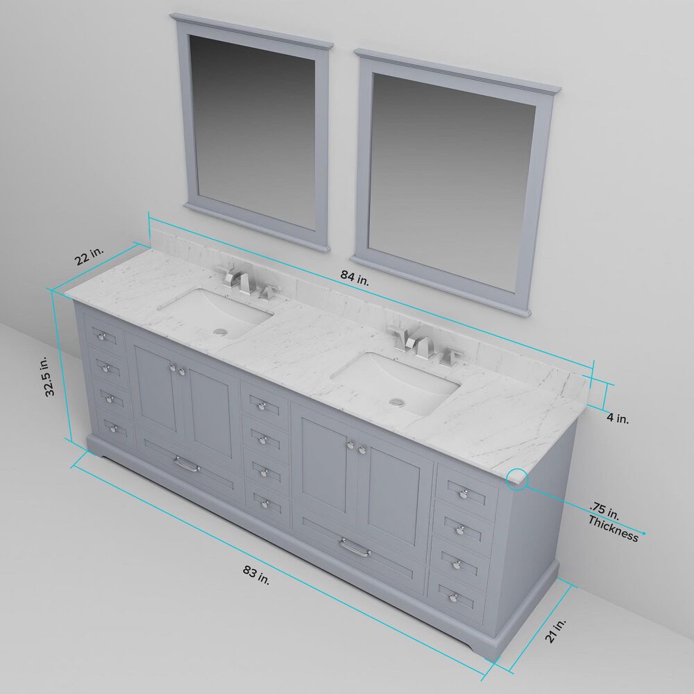 Lexora Home Dukes 84" Double Bathroom Vanity in Dark Grey with 2 cm White Cultured Marble Top and Rectangular Sinks, , large