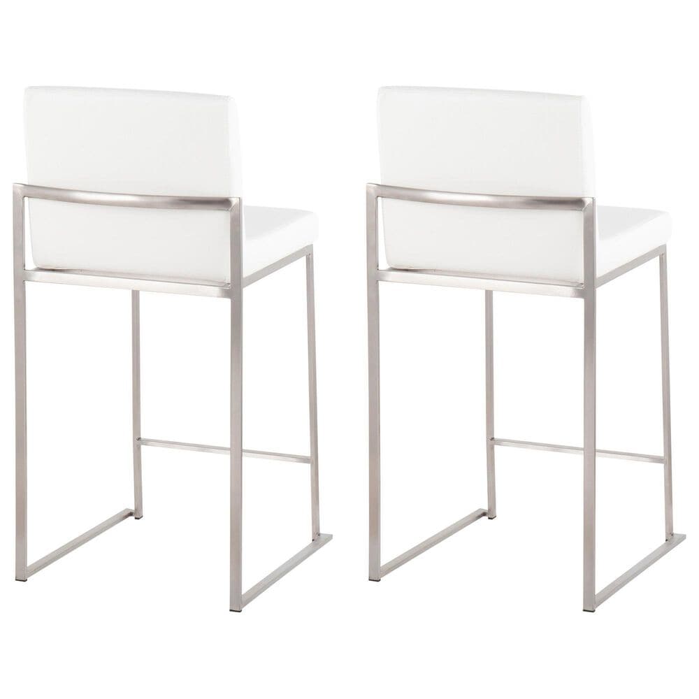 LumiSource Fuji 26" Counter Stool with White Upholstery in Stainless Steel (Set of 2), , large