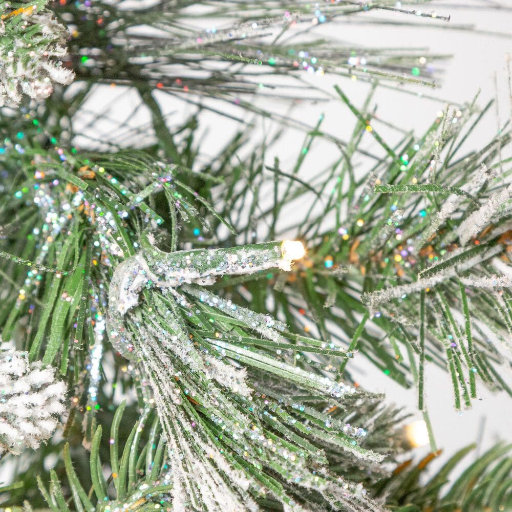 The Gerson Company 30&quot; Pre-Lit Flocked Artificial Christmas Wreath with White LED Lights in Green, , large