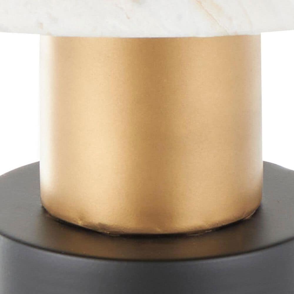 Maple and Jade Pedestal End Table with Faux Marble Top in Matte Black, White and Gold, , large