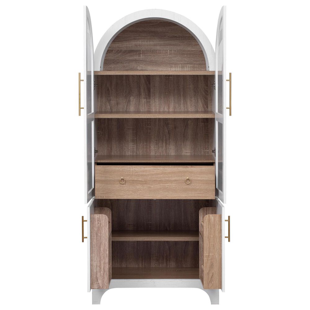 HOMLUX 71" Tall Arched Kitchen Pantry Cabinet with Door Shelves, Farmhouse Kitchen Storage Cabinet with Open &amp; Adjustable Shelves, Hidden Drawer &amp; Glass Door, Cupboard for Kitchen, Dining Room, White, , large