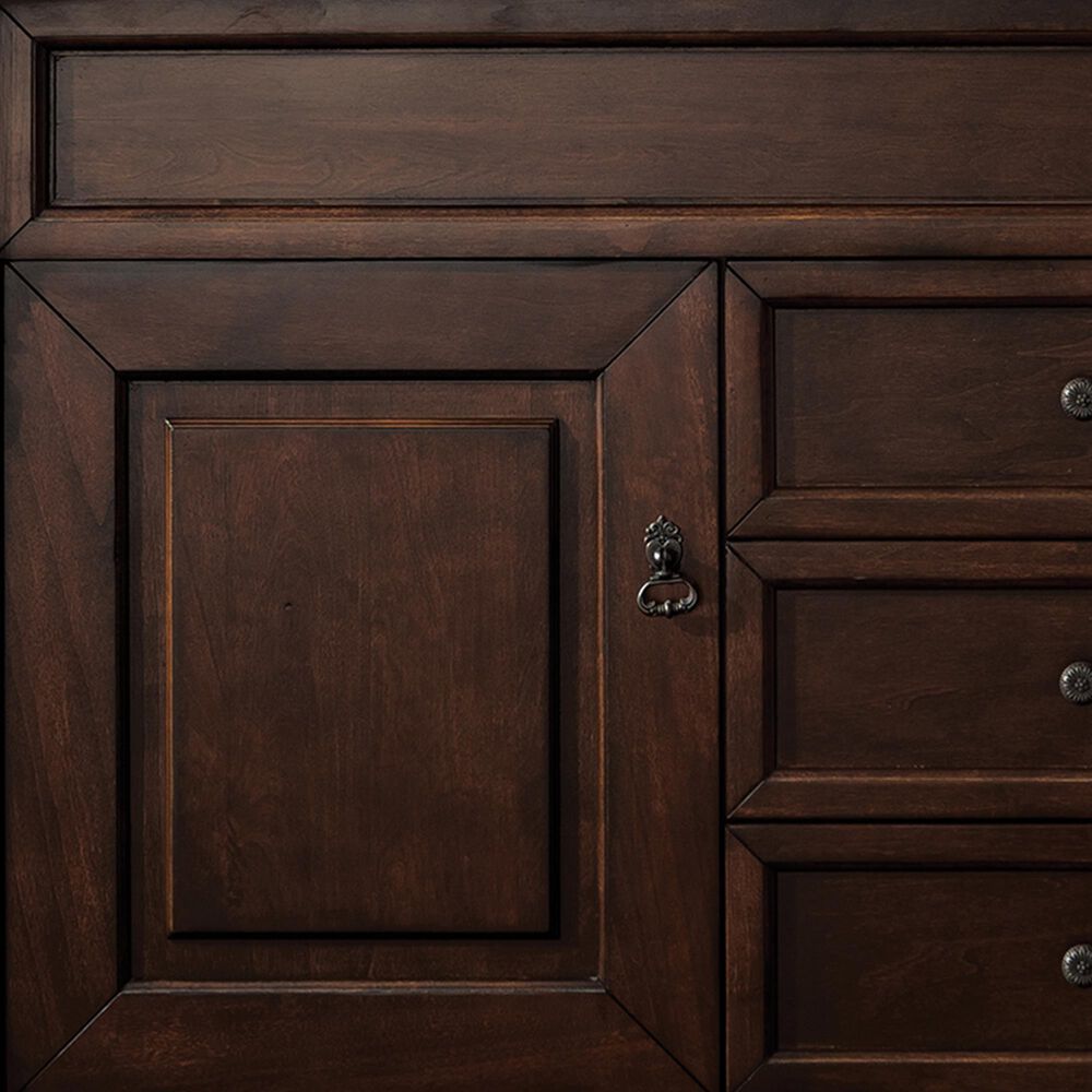 James Martin Vanities Brookfield 60&quot; Double Bathroom Vanity in Burnished Mahogany with Single Hole 3 cm White Zeus Quartz Top and Rectangular Sinks, , large