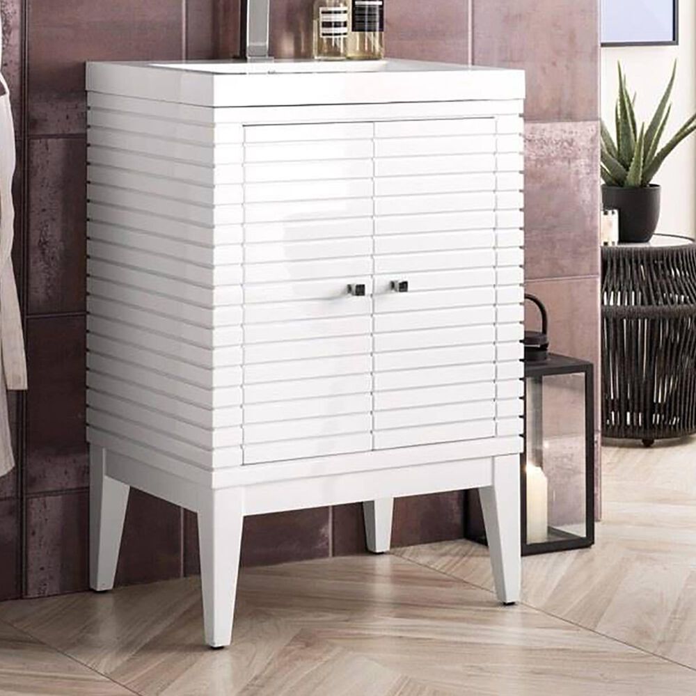 James Martin Linden 24" Single Vanity Cabinet in Glossy White with White Glossy Resin Countertop, , large