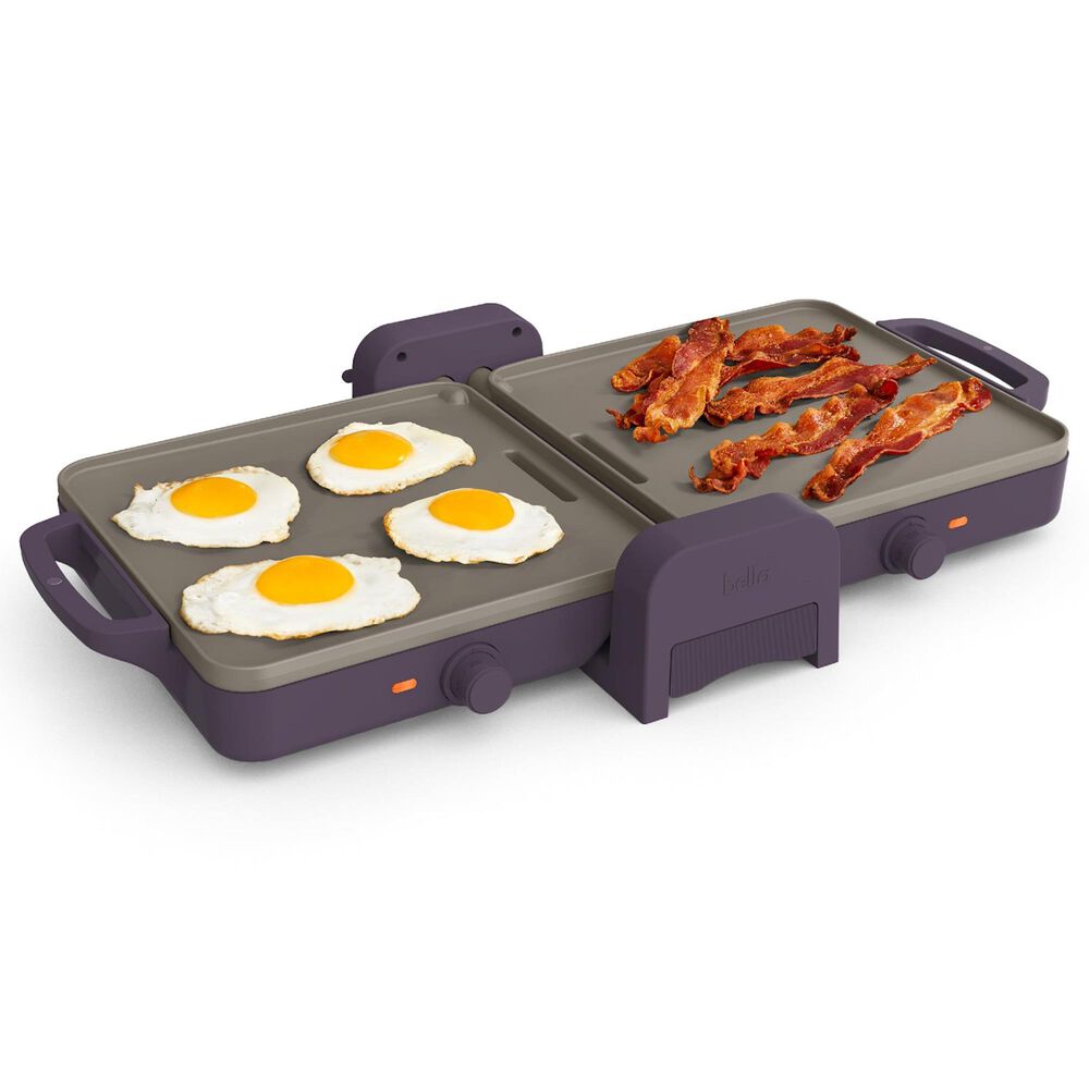 Bella 10&quot; x 20&quot; Ceramic Fold and Store Dual Temp Griddle in Plum, , large
