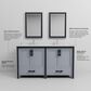 Lexora Home Ziva 60" Double Bathroom Vanity in Dark Grey with 2 cm White Quartz Top and Rectangular Sinks, , large
