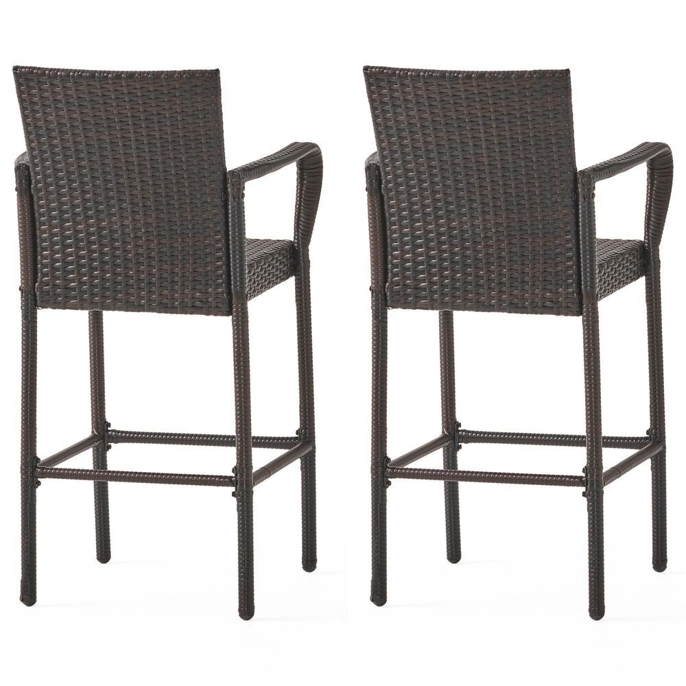 Hearth and Haven Littleton Outdoor Bar Stool in Brown &#40;Set of 2&#41;, , large