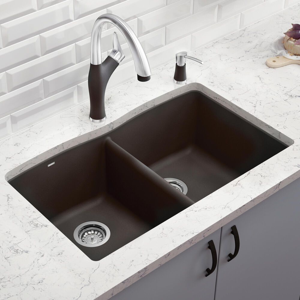 Blanco Diamond Equal Double Dual Mount Kitchen Sink in Cinder, , large