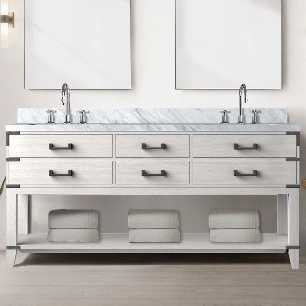 Lexora Home Norwalk 72&quot; Double Bathroom Vanity in White Oak with White Carrara Marble Top  and Rectangle Sink, , large