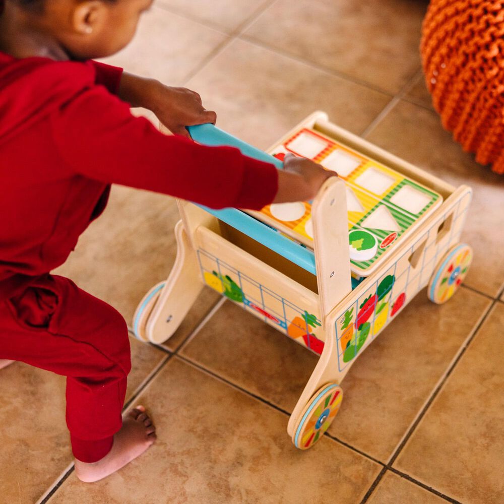 Melissa &amp; Doug Wooden Shape Sorting Grocery Cart, , large
