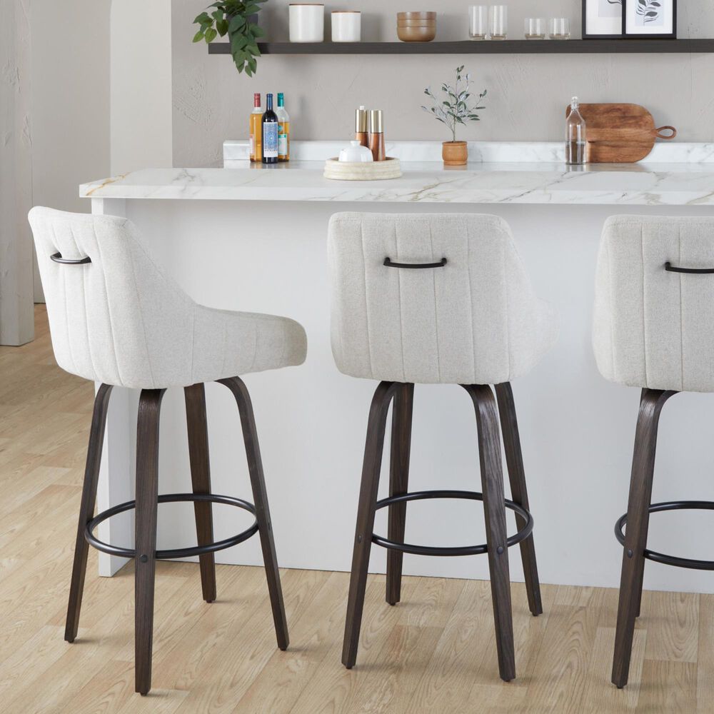 LumiSource Hannah Swivel Bar Stool with Cream Fabric Upholstery in Walnut and Black (Set of 2), , large