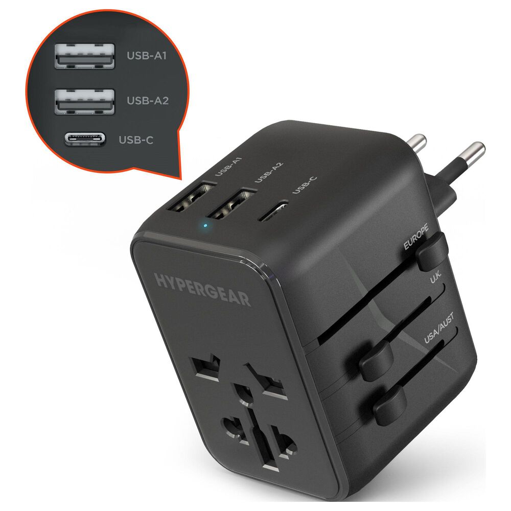 Hypercel WorldCharge Universal Travel Adapter with USB-C in Black, , large
