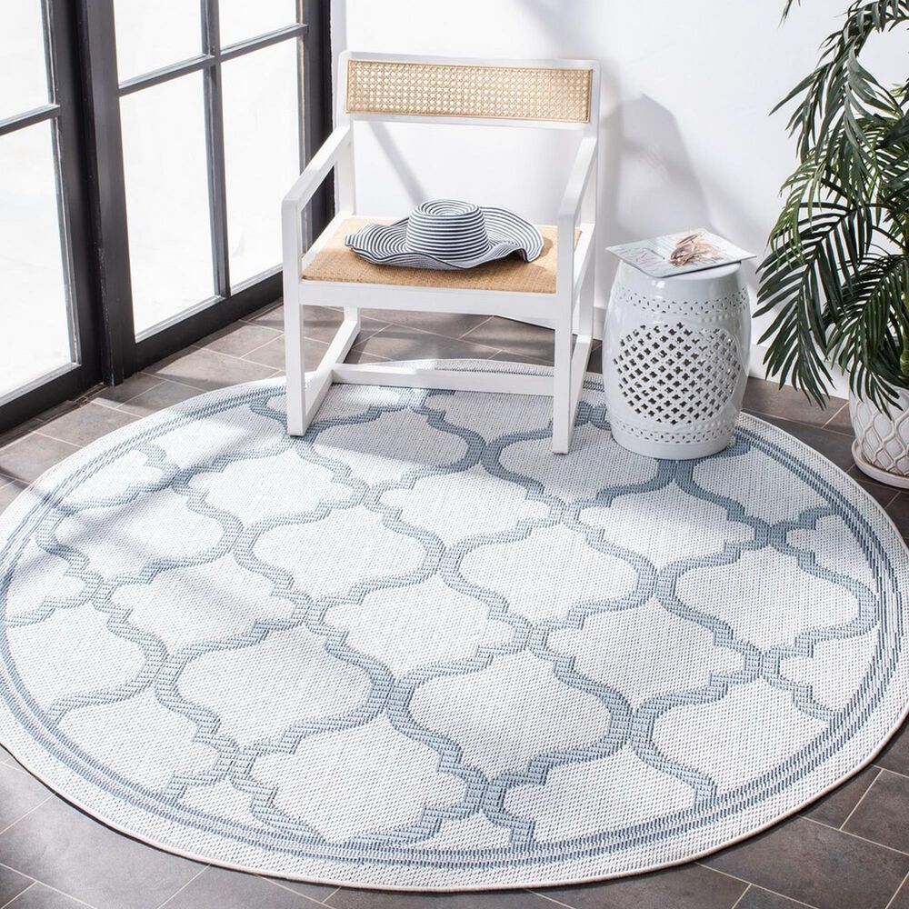 Safavieh Bermuda Geometric 6&#39;7&quot; Round Ivory and Light Blue Indoor/Outdoor Area Performance Rug, , large