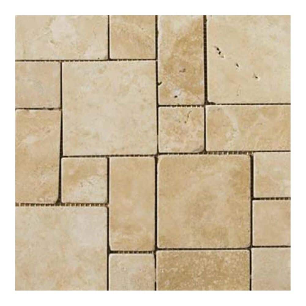 Emser Trav Ancient Tumbled Beige 12" x 12" Natural Stone Mosaics Sheet, , large