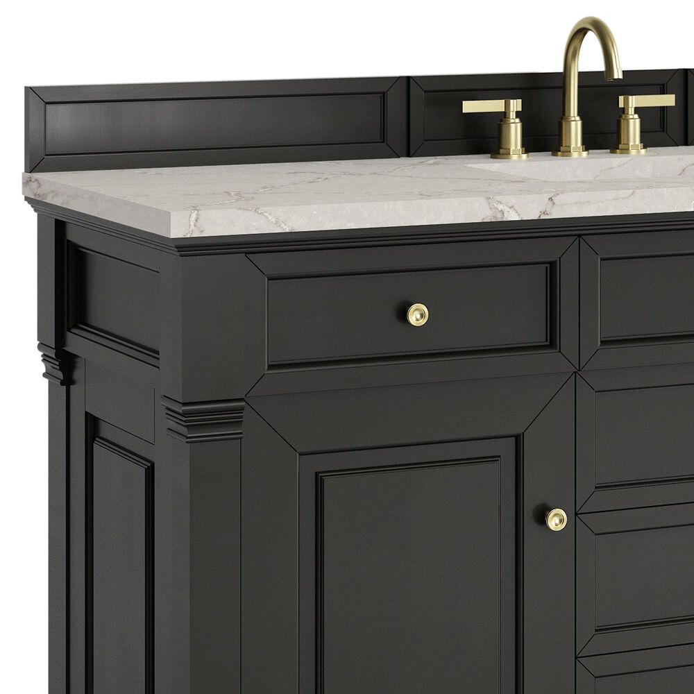 James Martin Vanities Brookfield 60" Single Bathroom Vanity in Black Onyx with 3 cm Victorian Silver Quartz Top and Rectangular Sink, , large
