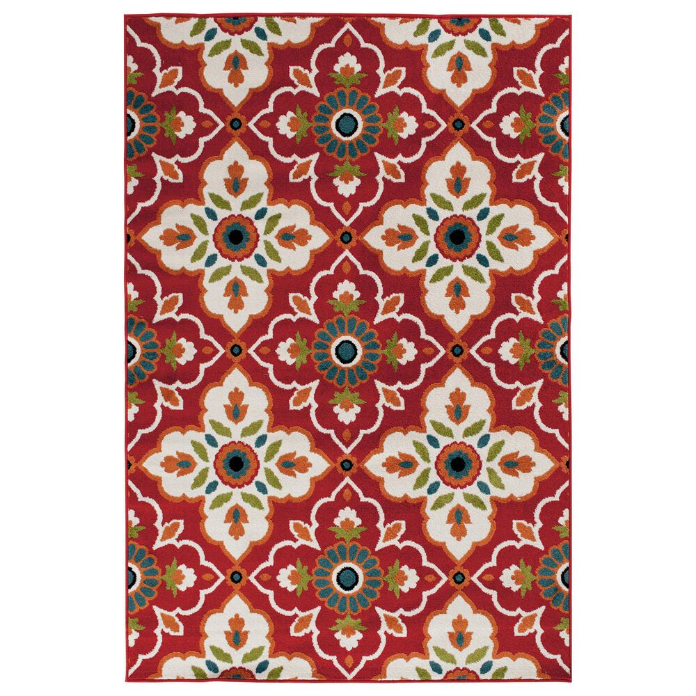 Central Oriental Terrace Tropic Bluffton 9"10" x 12"10" Coral and Snow Area Rug, , large