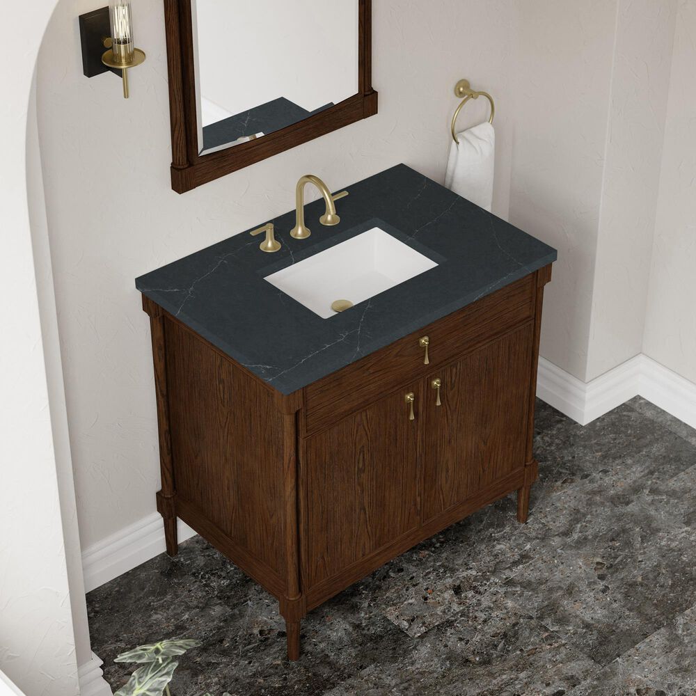 James Martin Kinnsden 36" Single Bathroom Vanity in Sable Oak with 3 cm Charcoal Soapstone Silestone Top and Rectangular Sink, , large