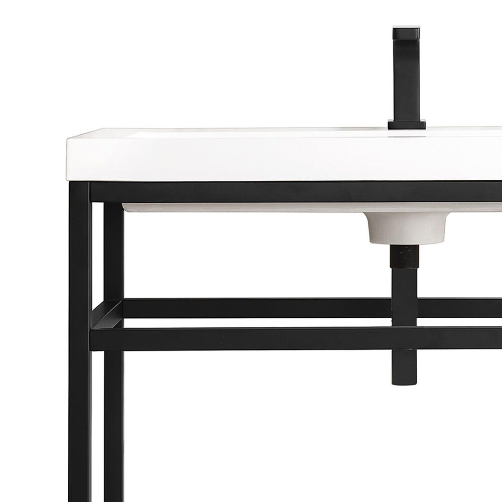 James Martin Vanities Boston 31.5&quot; Single Bathroom Vanity in Matte Black with 3 cm White Glossy Resin Countertop and Rectangular Sink, , large