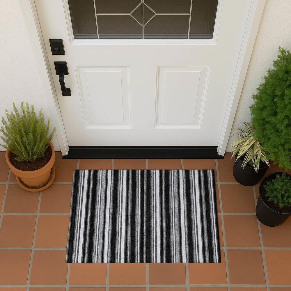 Dalyn Rug Company Soft Essentials Striped Black 2'6" x 3'10" Indoor/Outdoor Area Rug, , large