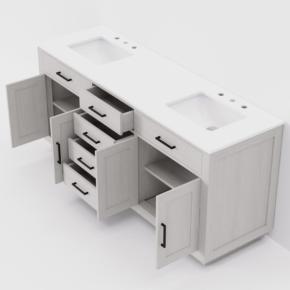 Lexora Home Abbey 72&quot; Double Bathroom Vanity in White Oak with 2 cm White Quartz Top and Rectangular Sinks, , large