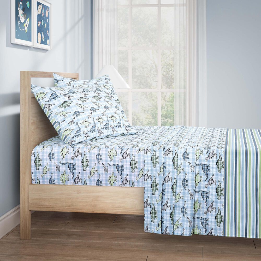 BCP Home Everyday Imagination 4-Piece Twin Sheet Set in Dino Check, , large