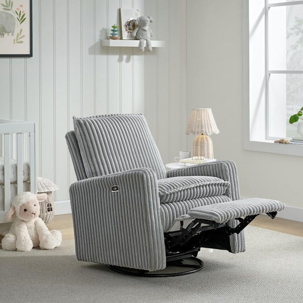 Oxford Baby Uptown Power Swivel Glider Recliner in Corduroy Ash Gray, , large