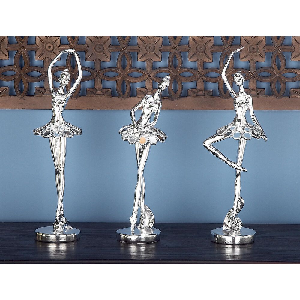 Maple and Jade 3-Piece Dancer Decorative Sculpture Set with Mirror Accents in Polished Silver, , large