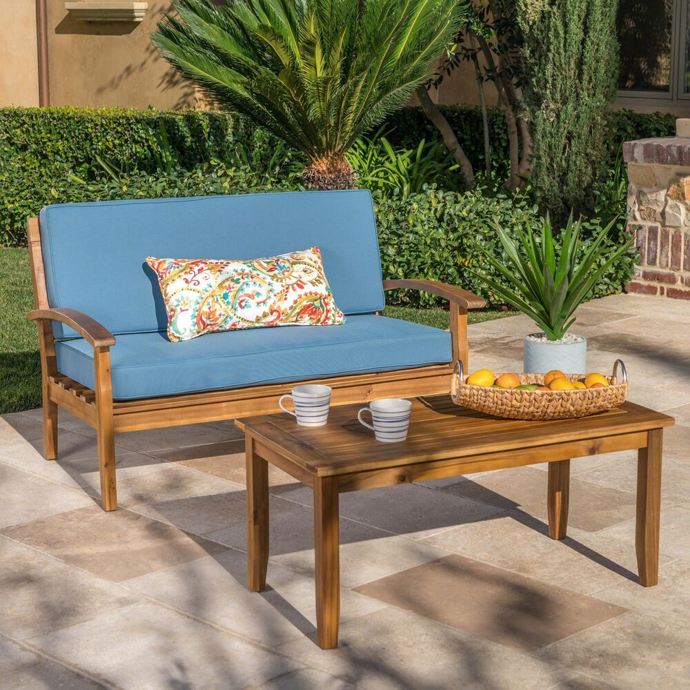 Hearth and Haven Peyton 2-Piece Patio Conversation Set with Beige Cushion in Teak, , large