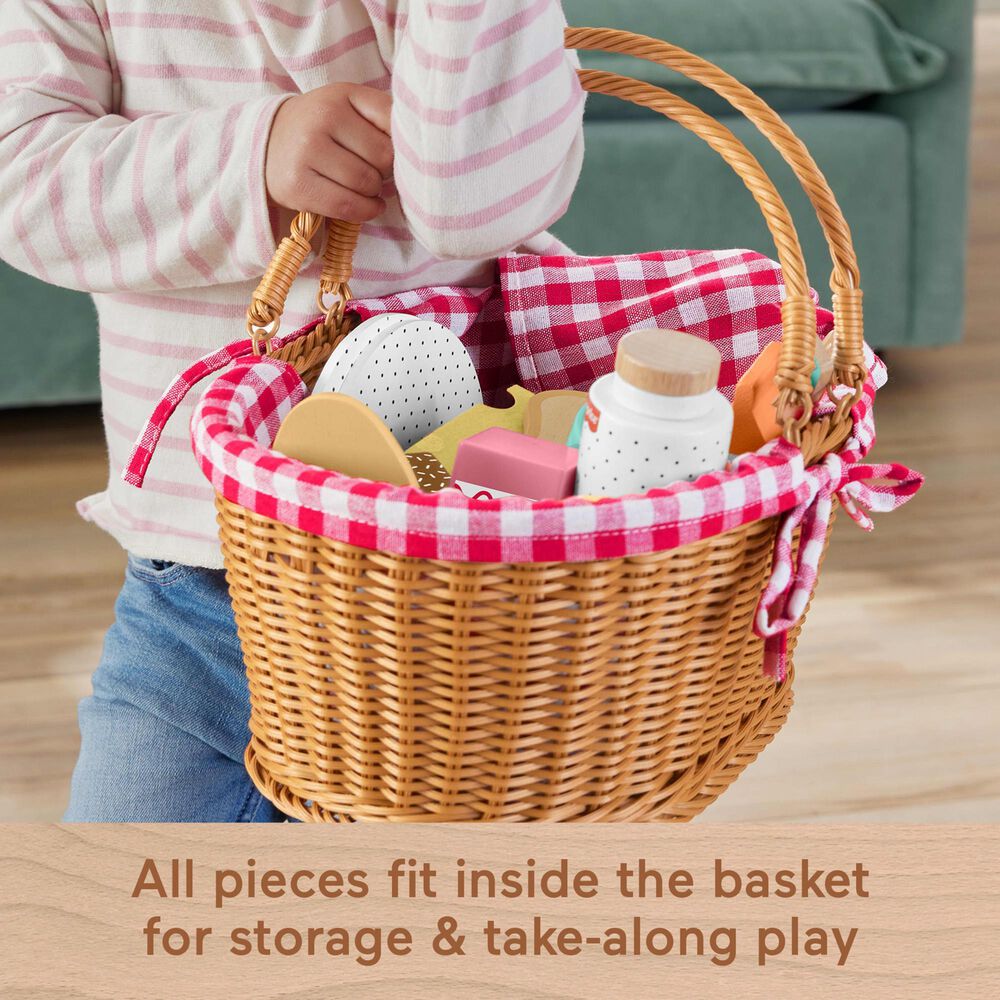 Fisher Price Wooden Picnic Basket and Food Pretend Play Set in Multicolor, , large