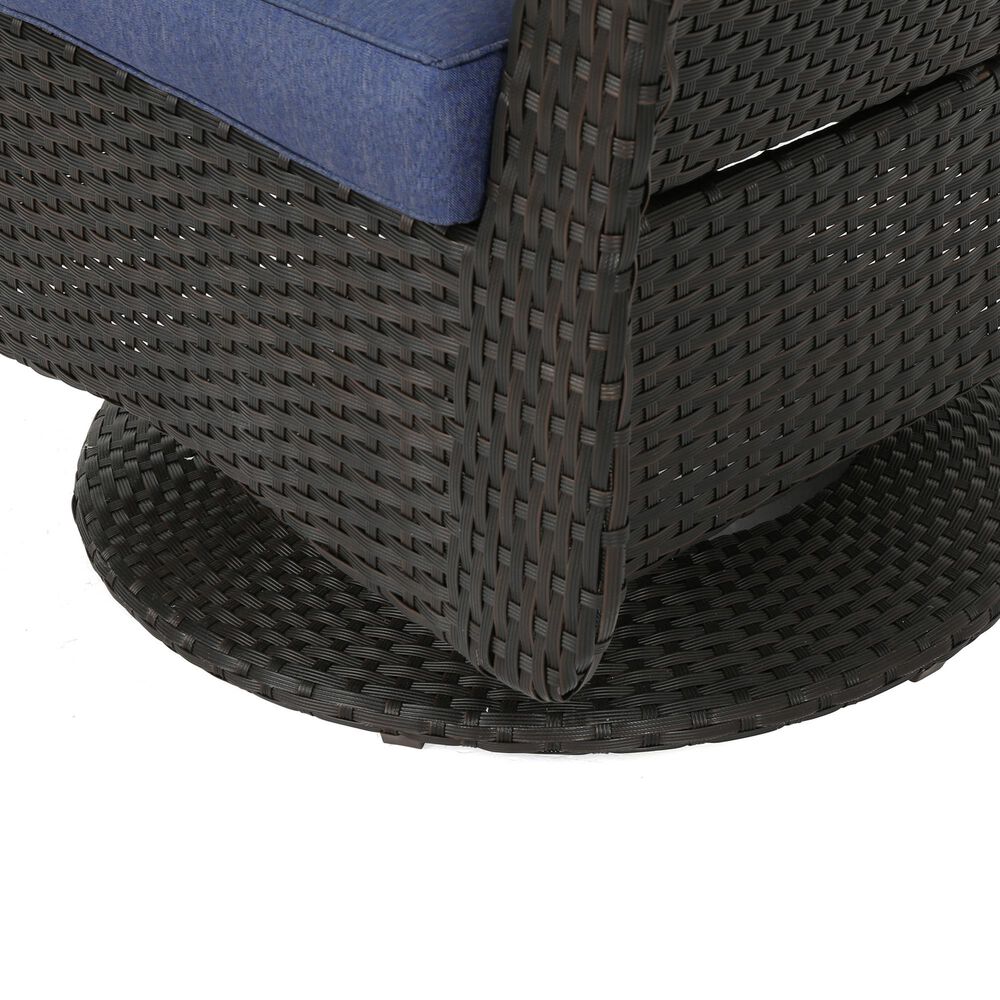Hearth and Haven Liam Swivel Club Chair with Blue Cushion in Dark Brown &#40;Set of 2&#41;, , large